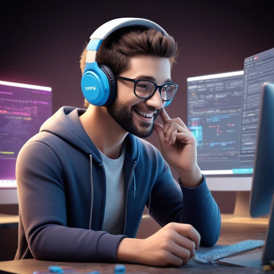 happy man coding ai generated